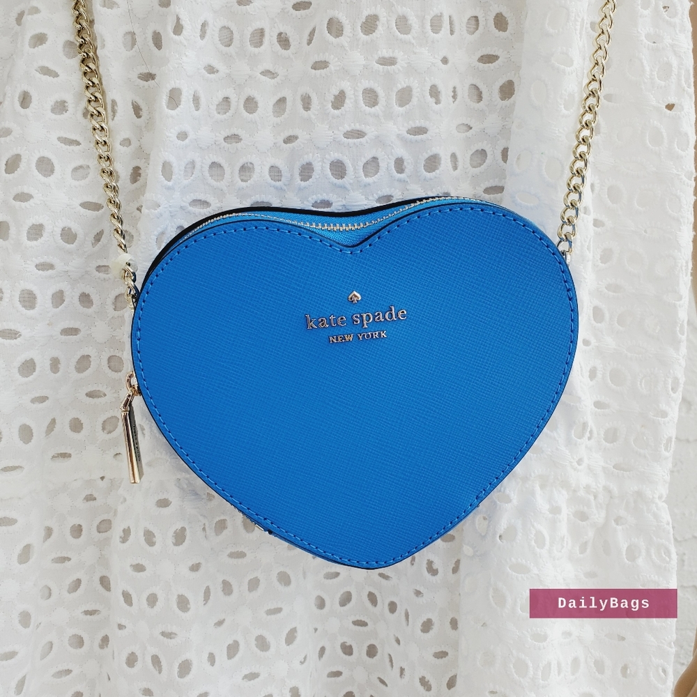 ๐ BEAUTIFUL MINI HEART KATE SPADE CROSSBODY NIGHT BLUE VALENTINE LOVE BAG - Picture 6 of 8
